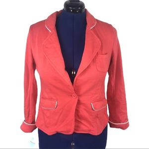 Olive & Oak M coral white trim cuffed one‎ button stretch knit blazer